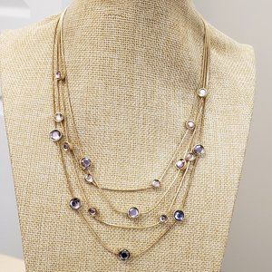 Macy's, NWOT, 4 strand, multi layer, pink purple jeweled studded gold necklace
